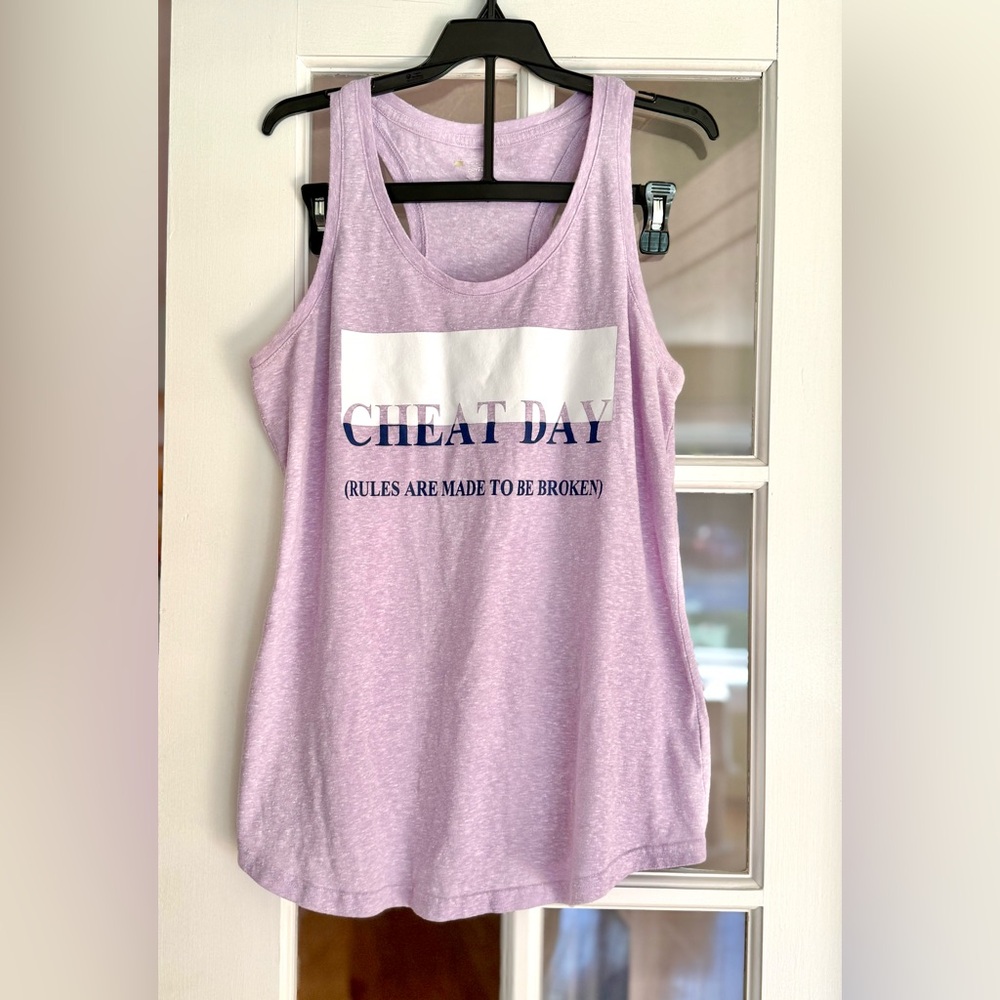 Tek Gear “Cheat Day” Purple & Navy Racerback Tank, Size Medium